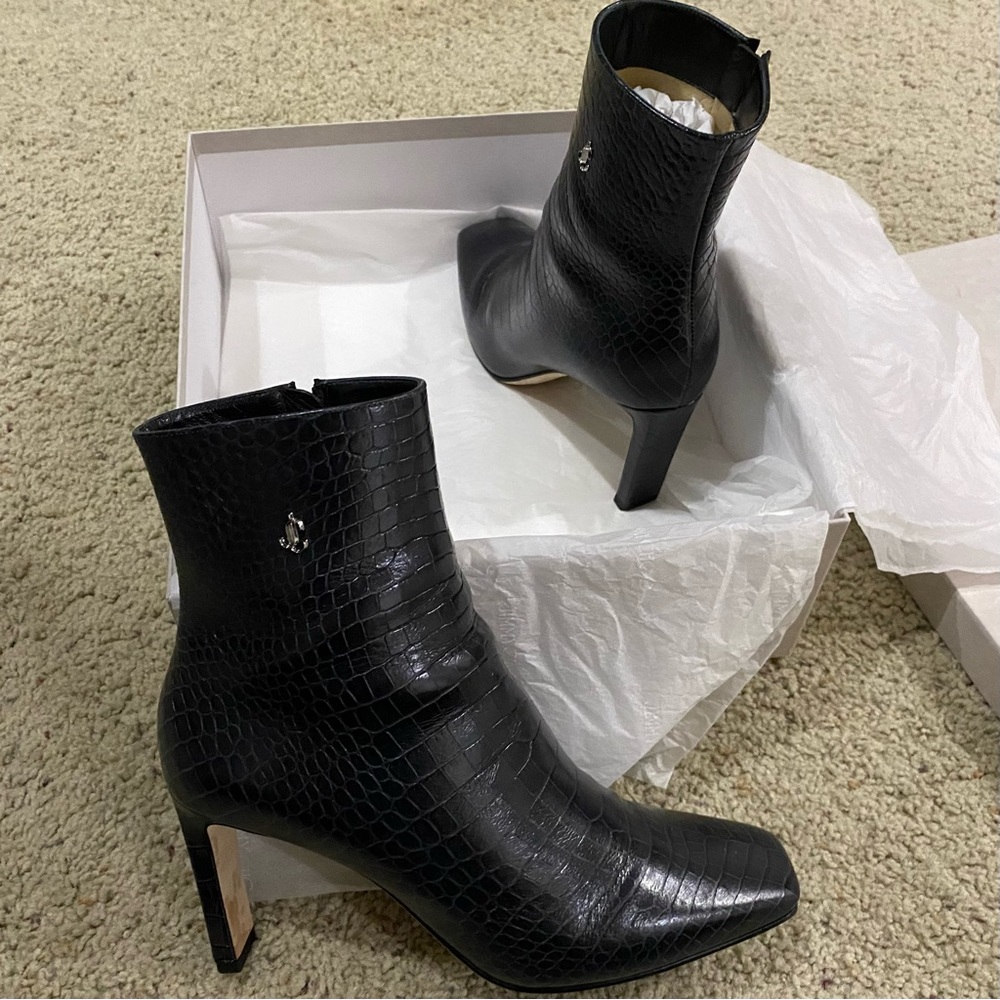 Jimmy Choo Minori Black Croc Embossed Boots Size 10/40